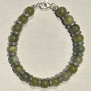 Genuine Jade and Silver Tone Accents Bracelet